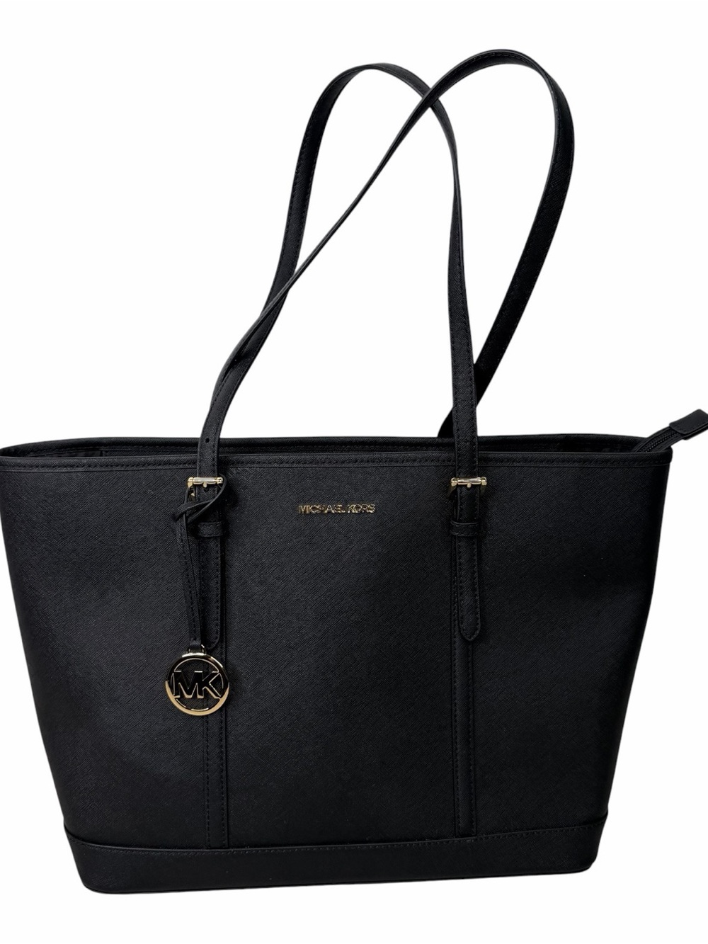 Michael Kors Saffiano Leather Black Large Jet Set Tote Shoulder Bag